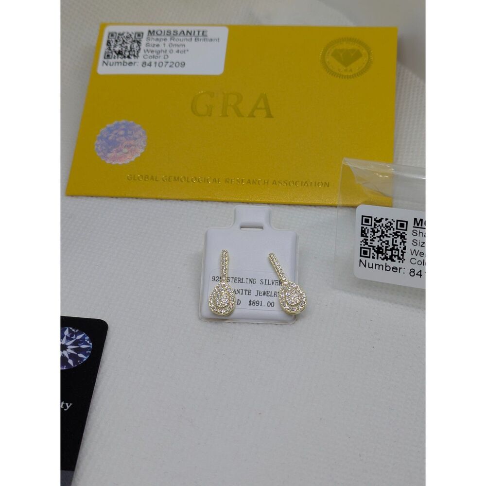 Women's 0.4ct Moissanite Drop Earrings Gold 925 Vermeil VVS D Teardrop - Picture 2 of 4